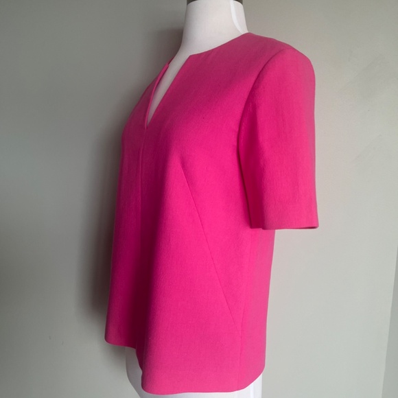 Tibi Willa Crepe Easy Neon Pink Casual Workwear V-neck Cocktail Top Blouse Shirt - Picture 5 of 13